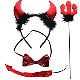 Healvian 4-teiliges Halloween-teufelskostüm-set, Teufelshörner, Stirnband, Dämonenschwanz,...