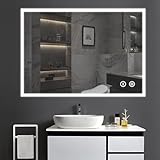 YOLEO Badspiegel mit Beleuchtung 80x60cm, Wandspiegel mit Steckdose, Badezimmerspiegel LED mit...