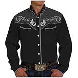 Caxndycing Hemd Herren Langarm Bestickt Cowboy Druck Hemden Western-Stil Hemden Stickerei...