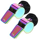 Molain 2 Stück Bunt Schiedsrichter Pfeife, Edelstahl Trillerpfeife, Trillerpfeifen mit Lanyard...