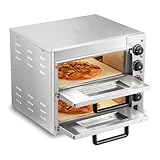 VEVOR Kommerzieller Pizzaofen Backofen 2-lagig 356 mm, elektrischer Pizzaofen aus Edelstahl mit vier...