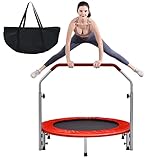 GYMAX Ø101 cm Mini Trampolin klappbar, Fitness Trampolin mit 4-stufig verstellbarem Haltegriff,...