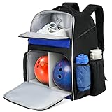 Jaffzora Bowling-Rucksack mit 2 Bällen, Bowlingball-Tasche für Doppelbälle mit Schuhfach, passend...