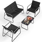 Bealife Gartenmöbel-Set, 4-teilig, aus Metall und Textilene, mit 3 Sesseln und 1 Glastisch,...