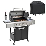 NKISHECK 4 Brenner Propangasgrill mit Seitenbrenner & wasserdichter Abdeckung, Edelstahl BBQ Grill...