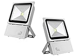 Greenmigo 2x 100W Fluter Strahler Warmweiß Silbergrau Aluminium Gehäuse IP65 Wasserdicht LED Lampe...
