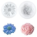 JIYIN 2 Stück Kerzen Silikonformen, 3D Pfingstrose Daisy Silikon Kerzenform Silikonformen...