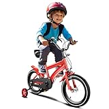 HauTour Kinderfahrrad 14 Zoll Kinderfahrrad Fahrrad mit Hilfsrädern Kinderfahrrad, Lenkrad und...