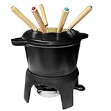 osoltus Fondue geeignet für Käse und Fleisch- Fondue Set 6 Personen Gusseisen schwarz Emaille