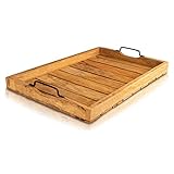 BigDean XXL Serviertablett aus Mangoholz – Vintage Holz Tablett – 57 x 38,5 x 7 cm - Holztablett...