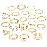 21 Stück Ringe Gold Damen Frauen, Boho Goldener Stapelringe Daumenring Fingerring Stapelbarer...