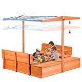 Kinder-Sandkasten aus Holz mit Abdeckung, Sandkästen mit Baldachin und faltbarer Aufbewahrungsbank,...