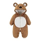 Baby Fleece-Overall im niedlichen Bären-Design - Warmer Strampler mit Kapuze für Herbst und Winter...