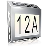 CSL - LED Solar Hausnummernleuchte Edelstahl - Hausnummer beleuchtet Solar - Automatische Tag- und...