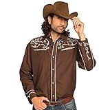 Boland - Herren-Hemd Western, Braun mit Stickerei, Cowboy, Wilder Westen, Kostüm, Karneval,...