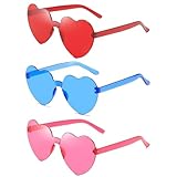 WOLMIK 3 Paar Hippie Herzförmige Brille, Transparente Candy Color Sonnenbrille für...