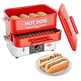 HOT DOG WORLD - Großer Hot Dog Maker mit Brötchenwärmefach - Hot Dog Party Steamer