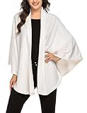 Ekouaer Flanell Poncho Damen Stole Fleece Schal Winter Cape Elegant Warm Leicht Cape, Weiß XL