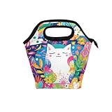 voucong Weiße Katze im Garten, Lunch-Tasche für Damen, mit gebogenem Griff, wiederverwendbar,...