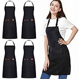 umboom 4 Stück Schwarze Wasserdichte Schürze, Verstellbare Kochschürze mit 2 Taschen für Männer...