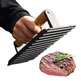 Flachguss-Grillpresse: Schwere Gusseisenpresse und Steakgewicht mit einem Holzgriff, Kochutensilien...
