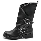 IF Fashion Damenschuhe Stiefel Stiefeletten Biker Schnallen Amphibien 337, If 165 Schwarz, 39 EU
