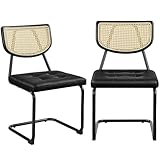 Yaheetech Küchenstuhl 2er Set Esszimmerstühle Rückenlehne aus Rattan Schwingstuhl aus Kunstleder...