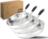 DIVORY Edelstahlpfannen Set 20, 24, 28 cm – Unbeschichtete Pfannen ohne PTFE & PFOA, Bratpfannen...