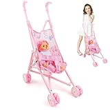 PSFDEWT Babypuppenwagen Set, 2pcs/Set Faltbare Puppenwagen mit süßem, potenziellem Baby mit...