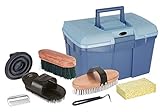 Kerbl Putzbox blau mit Inhalt (für Pferde, Pferdebürsten, Mähnenbürsten, Putzkiste mit Bürsten,...