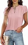 Teesho Damen Bluse Kurzarm Elegant Hemdbluse V-Ausschnitt Plissee vorne Arbeit Sommer Oberteile...