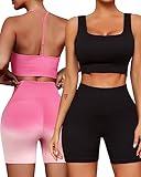 FINETOO Workout-Outfit-Sets für Damen, 4-teilig, nahtlos, rückenfrei, Tank, Sport-BH, hohe Taille,...