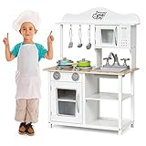 GOPLUS Kinderküche aus Holz, Küche für Kinder, Spielküche mit Metall Zubehör, Spüte, Backofen,...