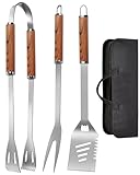 Grillbesteck Set, 3-teilig Edelstahl Grill Zubehör mit Tragetasche, Umfassendes Grillbesteck für...