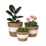 Relaxdays Blumentopf, 3er Set, Schilf, Pflanzentöpfe mit Folie, 3 Größen, Boho-Style, runde...
