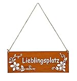 levandeo Schild Lieblingsplatz 25x9cm Außen Garten-Deko Rost Braun Edelrost Rostdeko Blumen Metall...