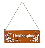 levandeo Schild Lieblingsplatz 25x9cm Außen Garten-Deko Rost Braun Edelrost Rostdeko Blumen Metall...