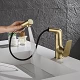 SXWYLZ Waschtischarmatur mit Herausziehbarer Brause, Drehbar Badarmatur Wasserhahn, Mischbatterie...