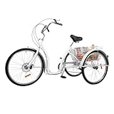 Dreirad für Erwachsene, 26 Zoll Lastenfahrrad mit Einkaufskorb, Anzahl der Geschwindigkeiten 6,...