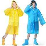 Opret 2 Stück Regenponcho Kinder, Wiederverwendbar Wasserdicht Regencape Kinder mit Kapuze und...