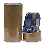 Paketklebeband Braun mit Handabroller Paketband, 6 Rollen Robustes Packaging Tape, Inklusive...