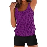 Damen Abnehmbarer Bügel Träger Hohe Taille Bedruckter Tankini Zweiteiliger Badeanzug Push Up...