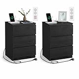 VASAGLE Kailyn Kollektion - Nachttisch mit Steckdosenleiste, 2er Set, Beistelltisch, 3 Schubladen, 2...