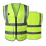 AKEIVN Sicherheitswesten Warnweste Reflektierende Weste mit 5 Taschen, Reißverschluss vorne...