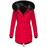 Winterjacke Damen Wintermantel Warmer Gefüttert Winterparka Reißverschluss Fleece Parka Mantel Mit...