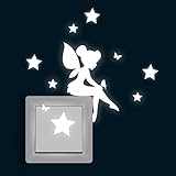 Lichtschaltertattoo Wandtattoo Lichtschalteraufkleber Wandaufkleber Fee mit Leuchtsternen und...