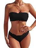GORGLITTER Bikini Damen Set Bikini Trägerlos Bandeau Bikini mit Wellensaum Bikini Set Zweiteiler...