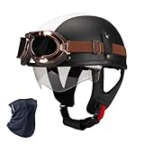 Retro Jethelm Motorrad ECE Zulassung, Halbschalenhelm Leicht ABS mit Sonnenblende und...