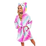 Ceruwum Einhorn Bademantel für Mädchen Weich Fleece Morgenmäntel mit Kapuze (Rosa/Lila/Blau, 6-7...