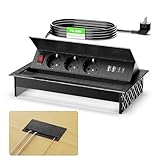 3 Fach Versenkbare Steckdosenleiste mit 2 USB-C PD 30W und 2 USB-A, Aluminium Einbausteckdose...